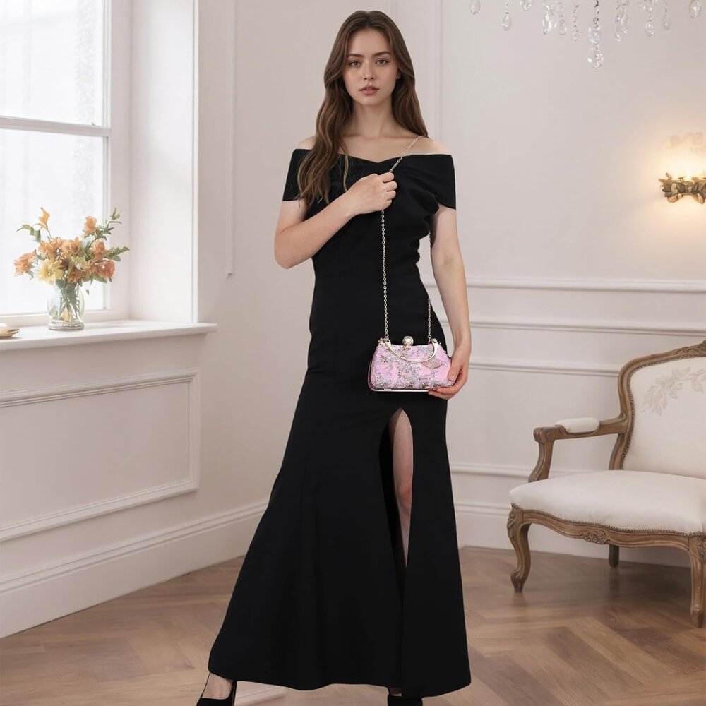 ⚡ Women's Floral Sequin Light Pink Embroidery Evening Beaded Clutch Handbag